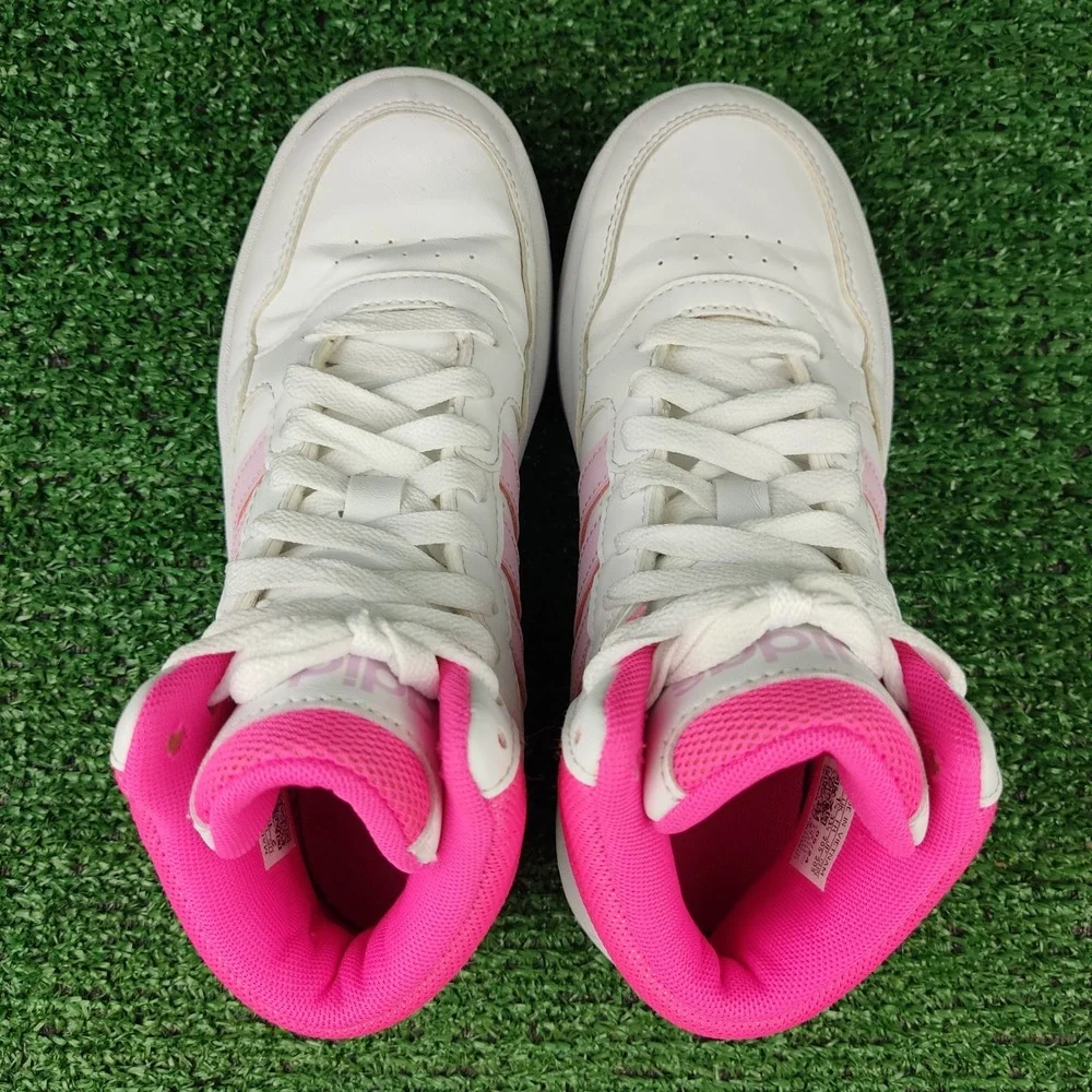 Adidas Shoes Kids 2 White Pink Hoops 3.0 Mid Sneakers IF2722 High Top Basketball